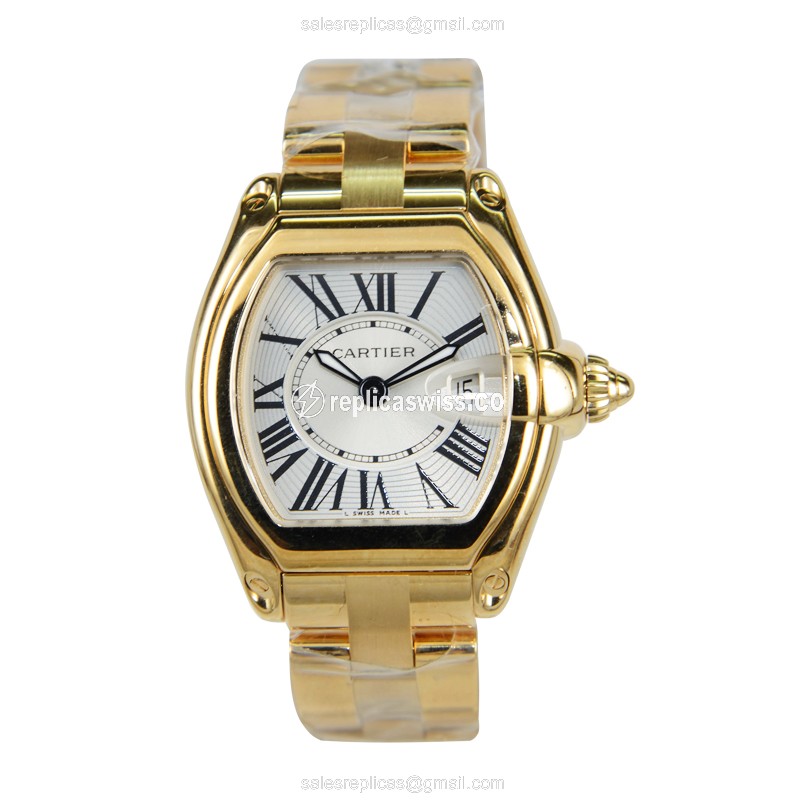 Cartier Roadster Replica - Automatic - Steel Case - Silver Dial - Gold Strap - View 2