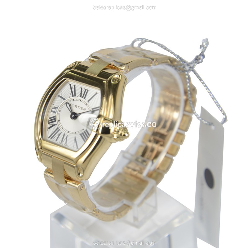 Cartier Roadster Replica - Automatic - Steel Case - Silver Dial - Gold Strap - View 3