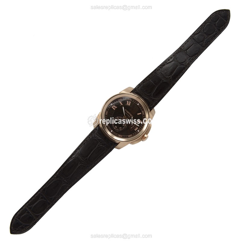 Cartier W7100007 Replica - Automatic - 18kt Rose Gold - Brown Dial - Alligator Black - View 2