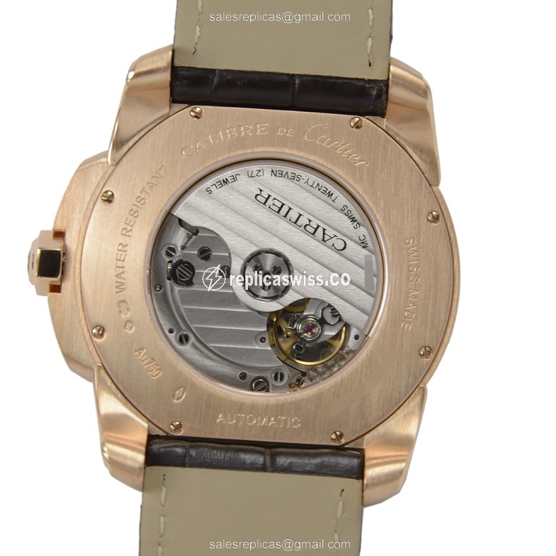 Cartier W7100007 Replica - Automatic - 18kt Rose Gold - Brown Dial - Alligator Black - View 3