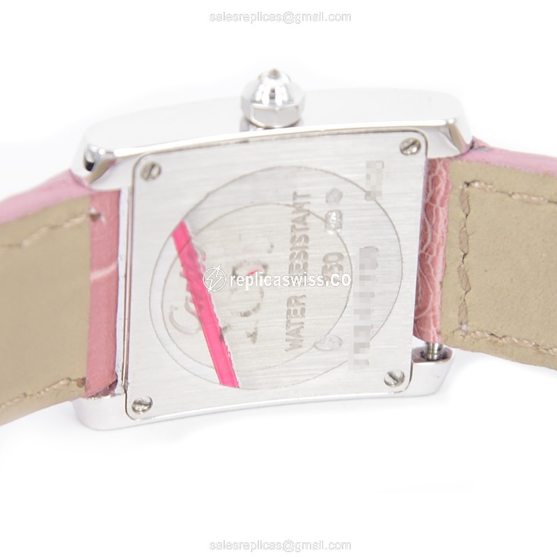 Cartier TANK Replica - Quartz - 18kt White Gold - Diamond - Pink Alligator Strap - View 4