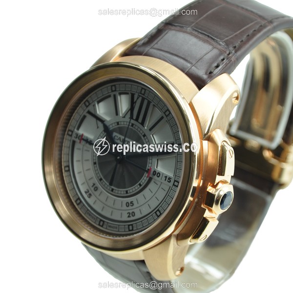Cartier W7100004 Replica - Manual Wind - 18kt Rose Gold - Gray Dial - Brown Alligator Strap - View 3