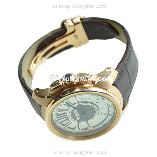 Cartier W7100004 Replica - Manual Wind - 18kt Rose Gold - Gray Dial - Brown Alligator Strap - View 4