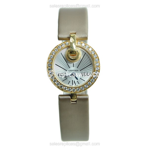Cartier WG600006 Captive Replica - Quartz - Rose Gold Case - Diamond Dial - Silver - Beige Satin Strap - View 2