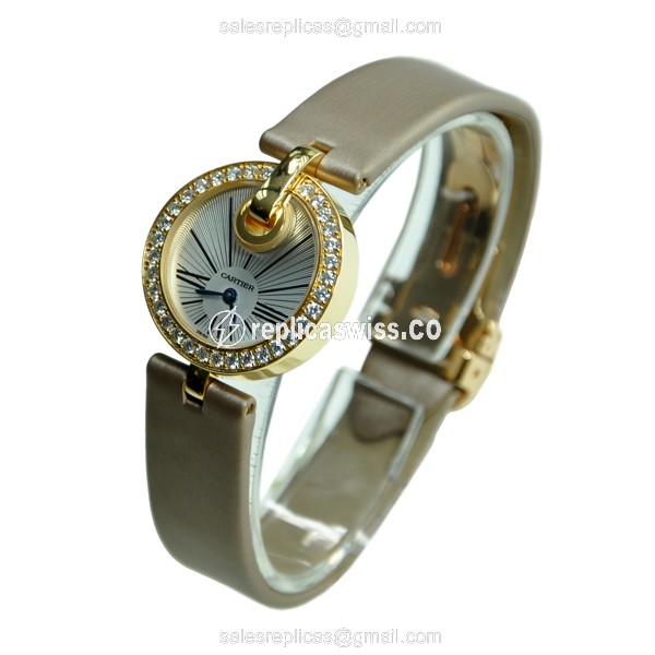 Cartier WG600006 Captive Replica - Quartz - Rose Gold Case - Diamond Dial - Silver - Beige Satin Strap - View 3