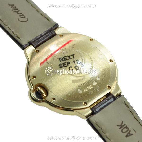 Cartier Ballon Bleu Replica - Automatic - 18kt Gold - Silver Dial - Brown Alligator Strap - View 2