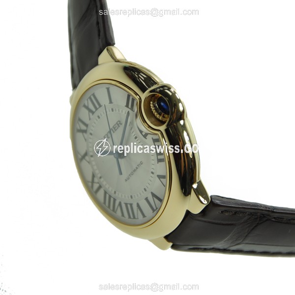 Cartier Ballon Bleu Replica - Automatic - 18kt Gold - Silver Dial - Brown Alligator Strap - View 3