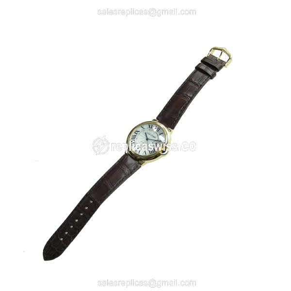 Cartier Ballon Bleu Replica - Automatic - 18kt Gold - Silver Dial - Brown Alligator Strap - View 4