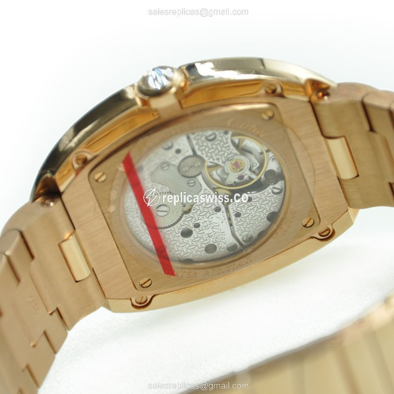 Cartier WB520003 BAIGNOIRE - Manual Wind - 18kt Rose Gold Case - Silver Dial - Gold Strap - View 3