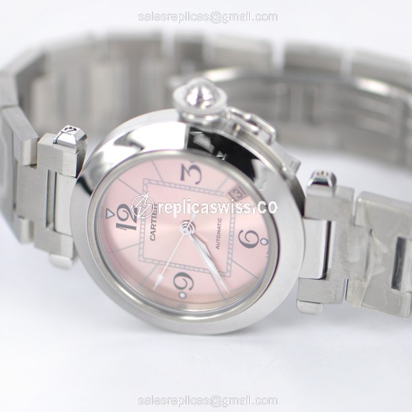 Cartier Pasha Replica - Automatic - Pink Dial - Steel Case - Silver Band - View 4