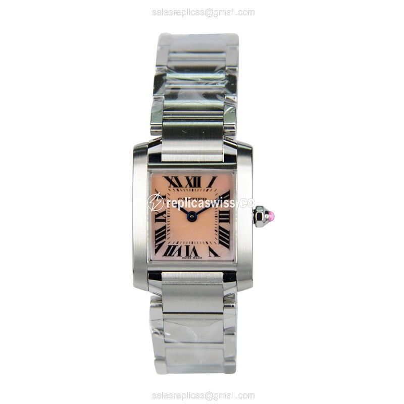 Cartier TANK Quartz - Pink Dial - Steel Case - Silver Strap - Clasp - View 2