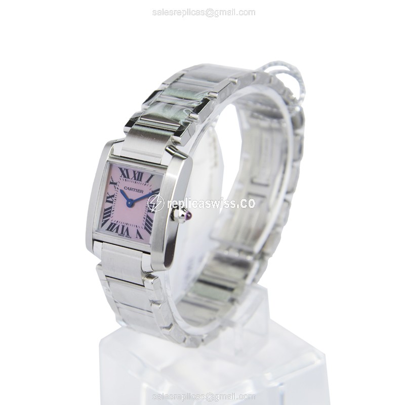 Cartier TANK Quartz - Pink Dial - Steel Case - Silver Strap - Clasp - View 3