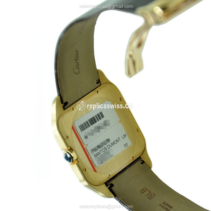 Cartier Santos Replica - Automatic - 18kt Gold Case - Silver Dial - Brown Alligator Strap - View 3