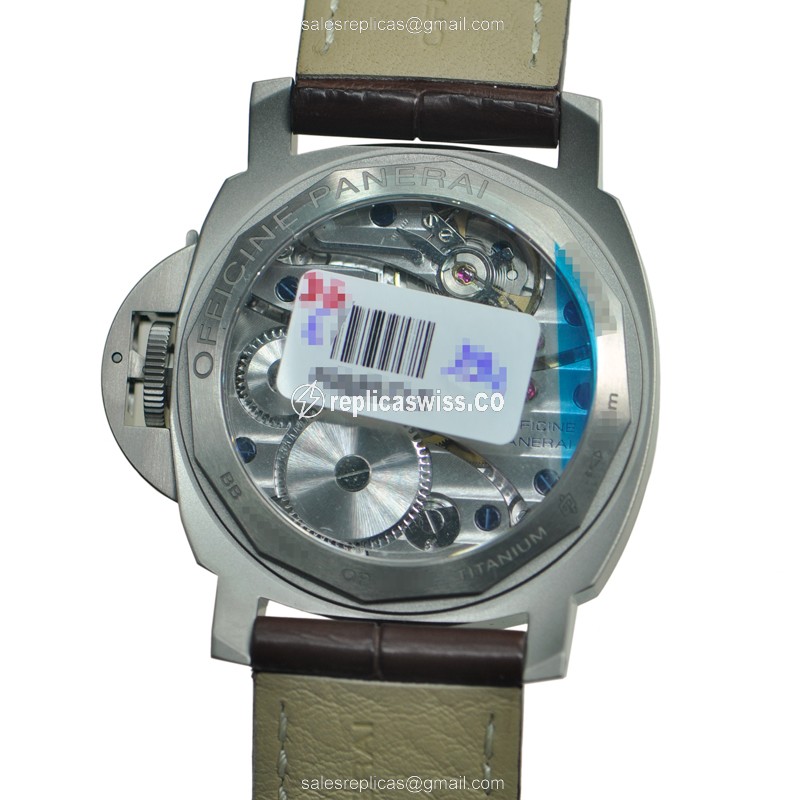 Panerai PAM00176 LUMINOR - Manual Wind - Titanium Case - Black Dial - Brown Alligator Strap - View 3