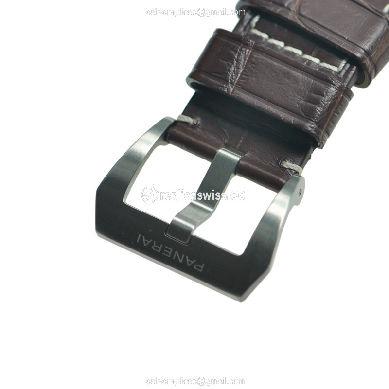 Panerai PAM00176 LUMINOR - Manual Wind - Titanium Case - Black Dial - Brown Alligator Strap - View 4