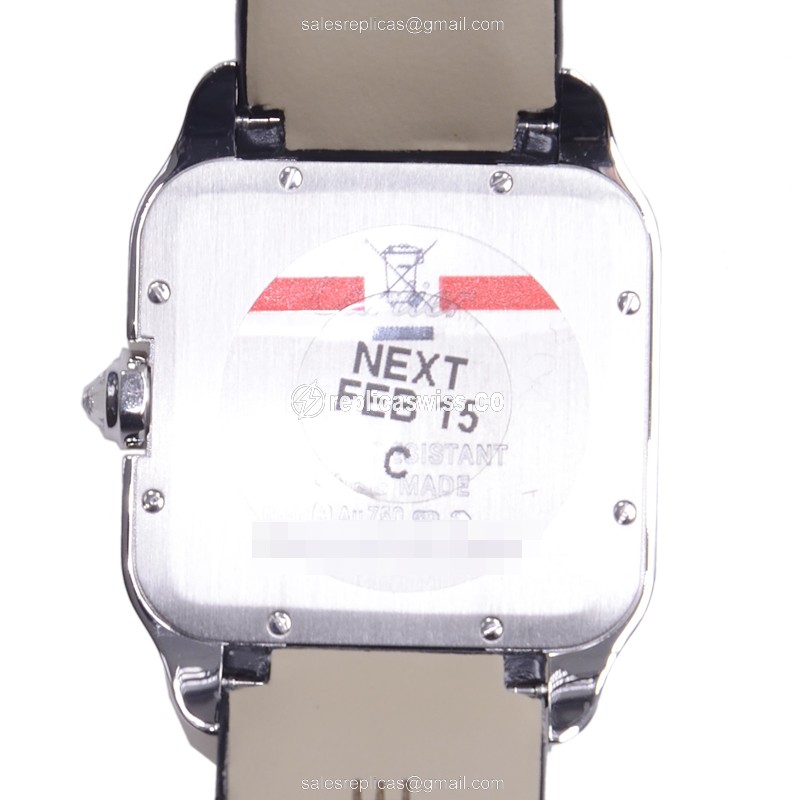 Cartier Santos Quartz Replica - 18kt White Gold - Diamond - White Dial - Alligator Black - View 3