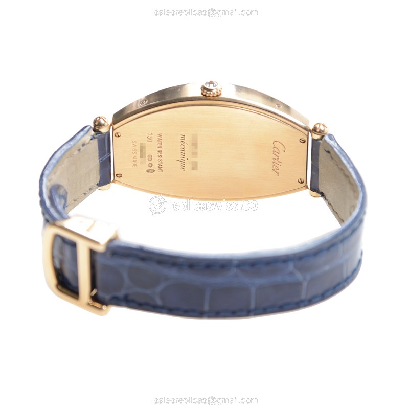 Cartier Tortue Replica - Automatic - 18kt Rose Gold - Diamond - White Dial - Blue Alligator Strap - View 4