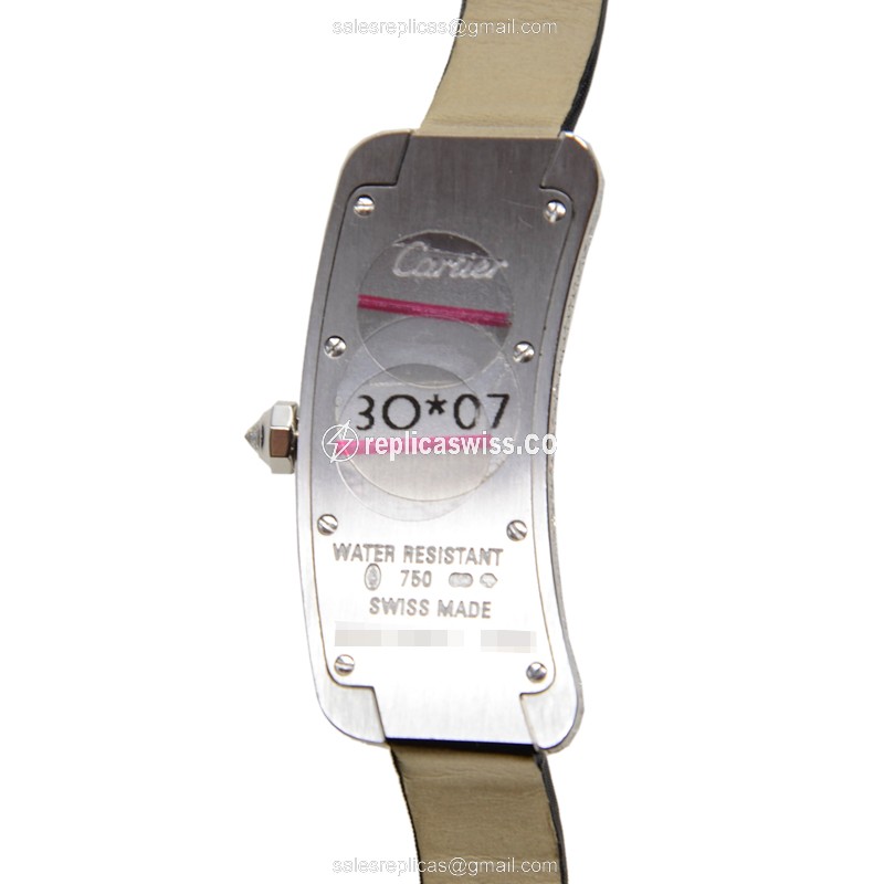 Cartier WJ300950 TANK Quartz - 18kt White Gold - Diamond - Silver Dial - Black Buckle Strap - View 3