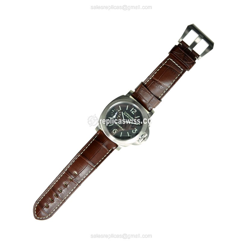 Panerai PAM00177 LUMINOR - Manual Wind - Titanium Case - Black Dial - Brown Alligator Strap - Sapphire Crystal - View 2