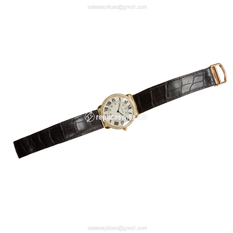 Cartier RONDE LOUIS CARTIER Replica - Manual Wind - 18kt Rose Gold - Diamonds - White Dial - View 2