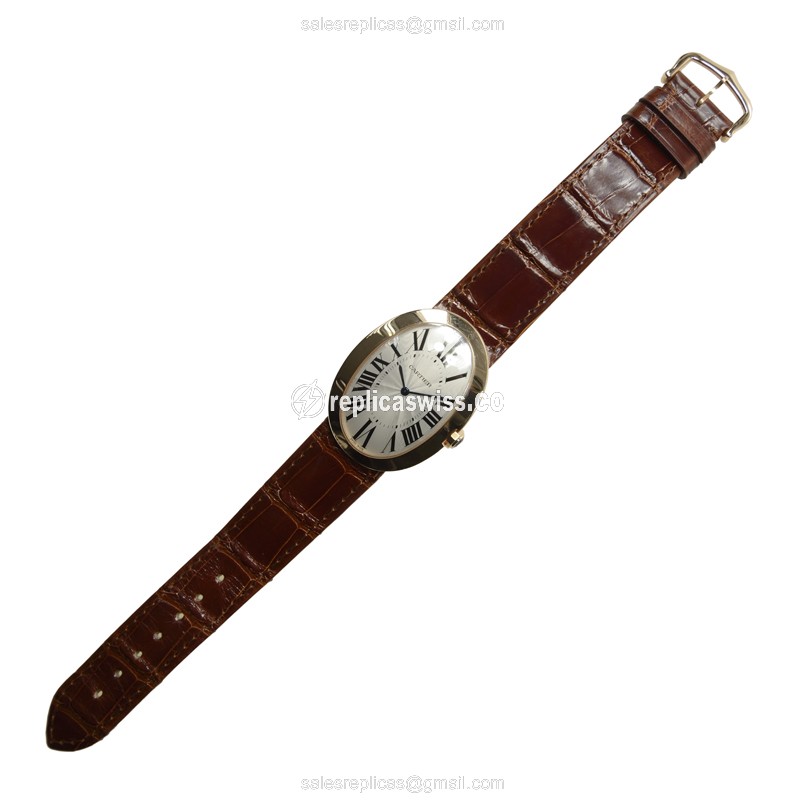 Cartier W8000002 BAIGNOIRE - Manual - 18kt Rose Gold - Silver Dial - Brown Alligator Strap - View 2