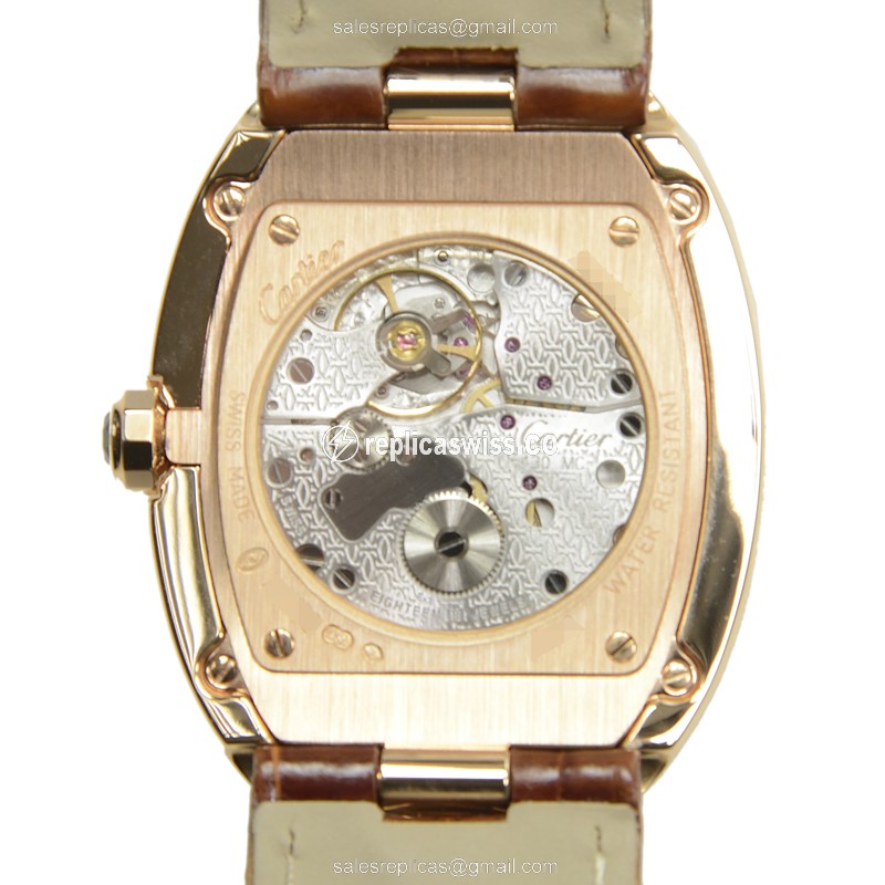 Cartier W8000002 BAIGNOIRE - Manual - 18kt Rose Gold - Silver Dial - Brown Alligator Strap - View 3