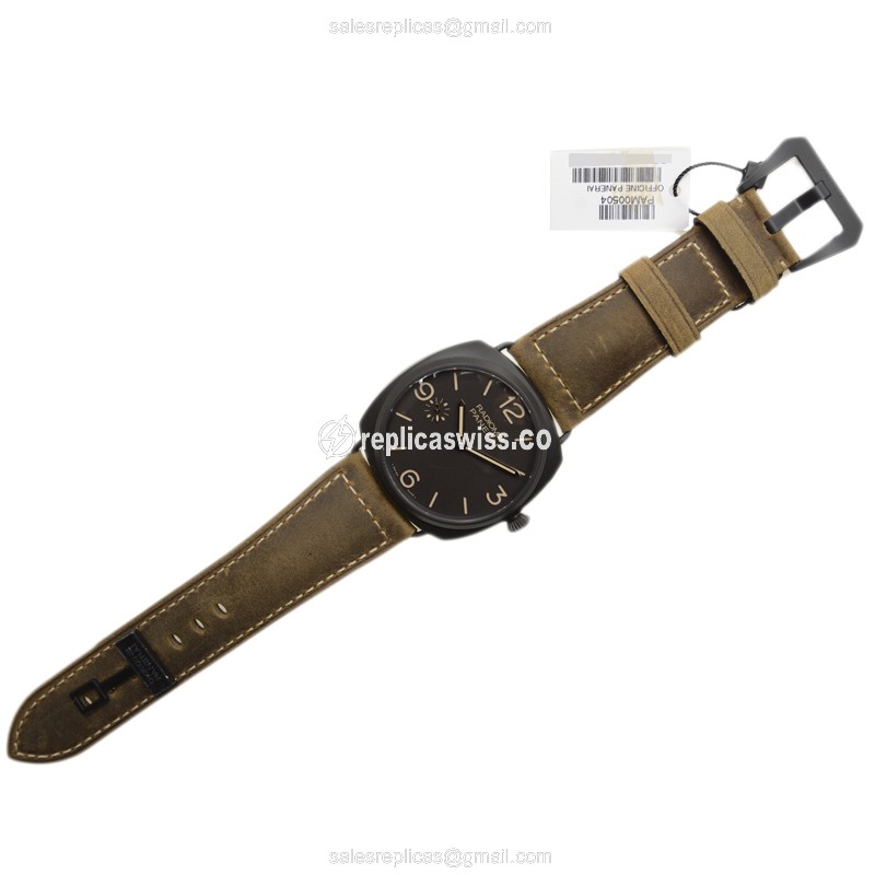 Panerai PAM00504 RADIOMIR - Manual Wind - Titanium Case - Brown Dial - Brown Cowhide Strap - Buckle Clasp - View 2