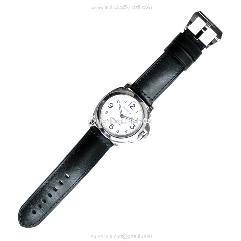 Panerai PAM00114 LUMINOR - Manual Wind - Steel Case - White Dial - Black Cowhide - View 2