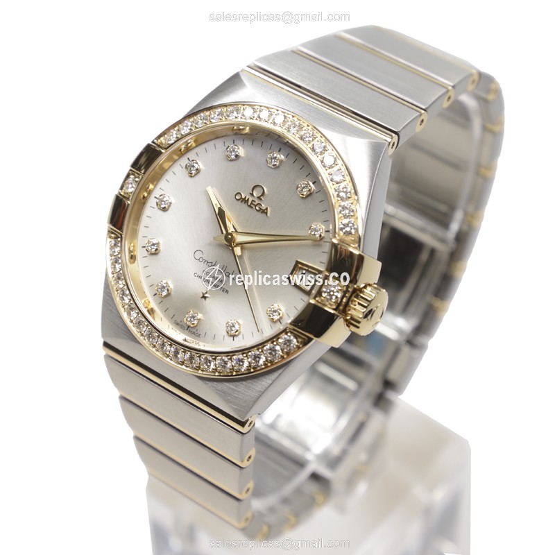 Omega Constellation Replica - Automatic - 18kt Gold & Diamond - Silver Dial - Steel Clasp - View 3