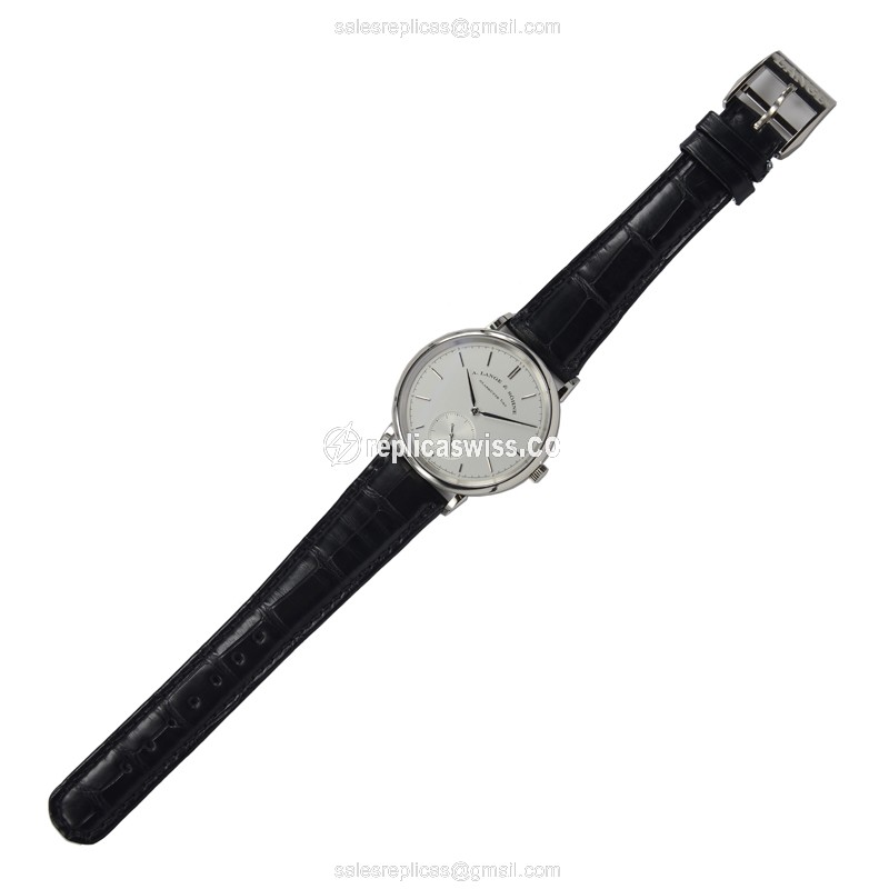 A Lange & Sohne SAXONIA Replica - Automatic 18kt White Gold - White Dial - Alligator Black Strap - View 2