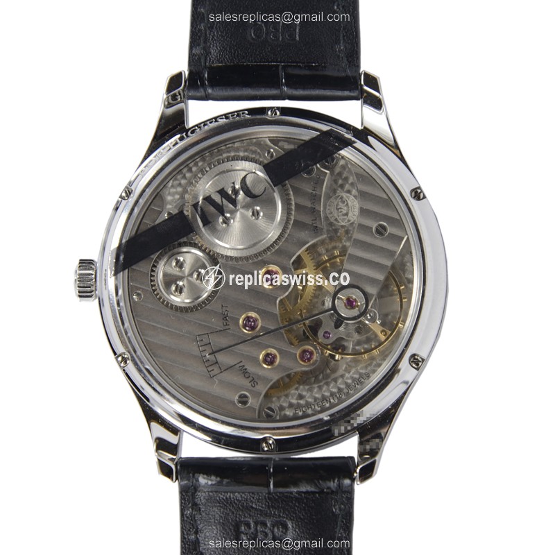 IWC Portuguese Replica - Manual Wind - Black Dial - Stainless Steel Case - Black Alligator Strap - Sapphire Crystal - View 4