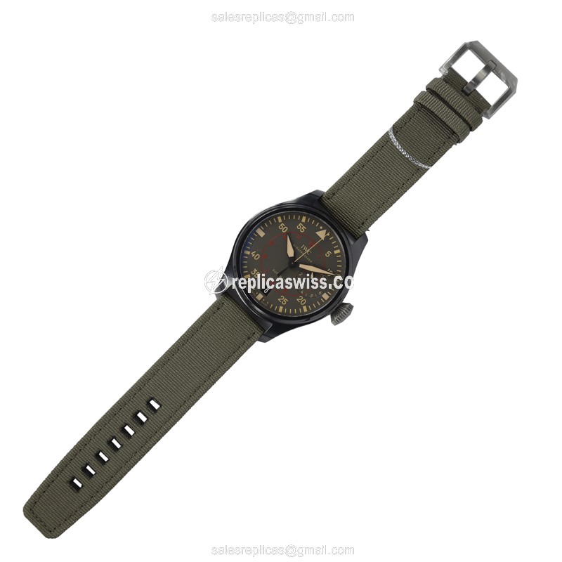 IWC PILOTS Replica - Automatic - Titanium Case - Dark Grey Dial - Green Fabric Strap - View 2