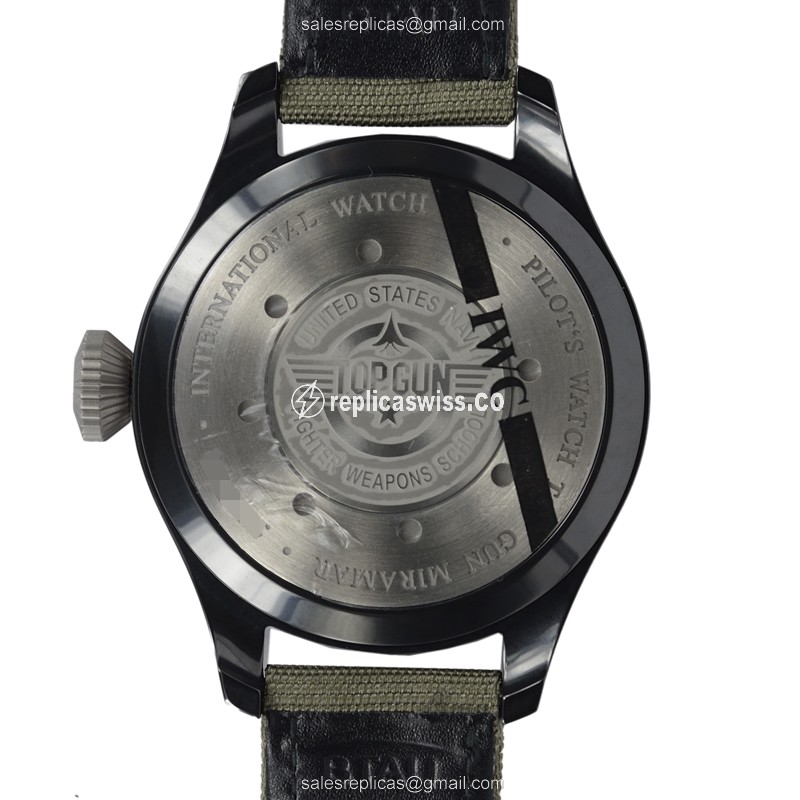 IWC PILOTS Replica - Automatic - Titanium Case - Dark Grey Dial - Green Fabric Strap - View 3