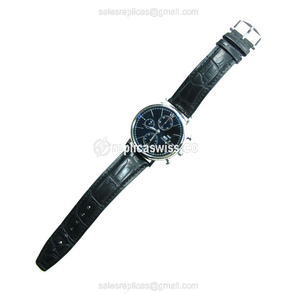 IWC Portofino Replica - Automatic - Stainless Steel - Black Dial - Alligator Strap - Sapphire Crystal - View 2
