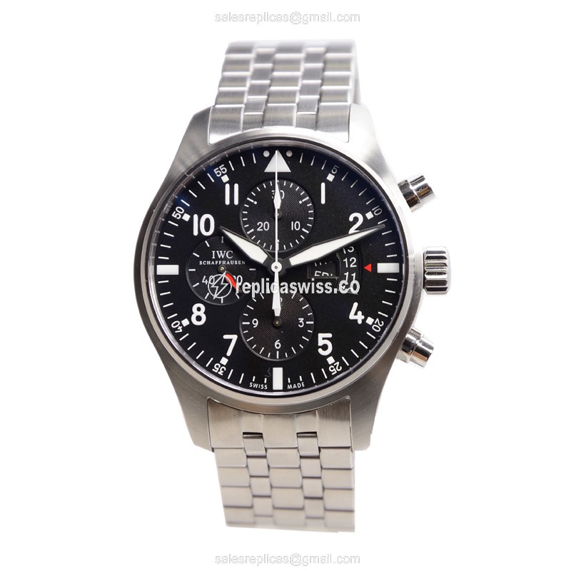 IWC PILOTS Replica - Automatic - Stainless Steel - Black Dial - Silver Steel Clasp - View 2