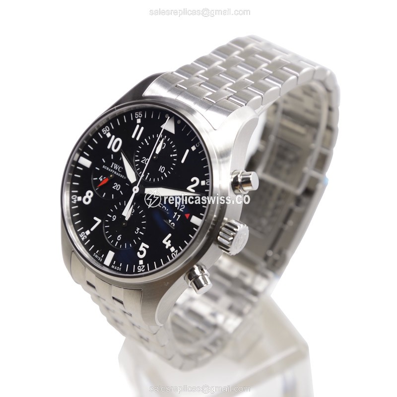 IWC PILOTS Replica - Automatic - Stainless Steel - Black Dial - Silver Steel Clasp - View 3