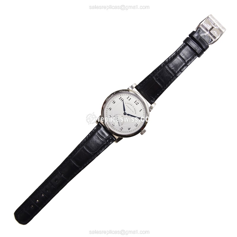 A Lange & Sohne 233.026 Replica - Manual Wind - 18kt Gold - White Dial - Black Alligator Strap - View 2