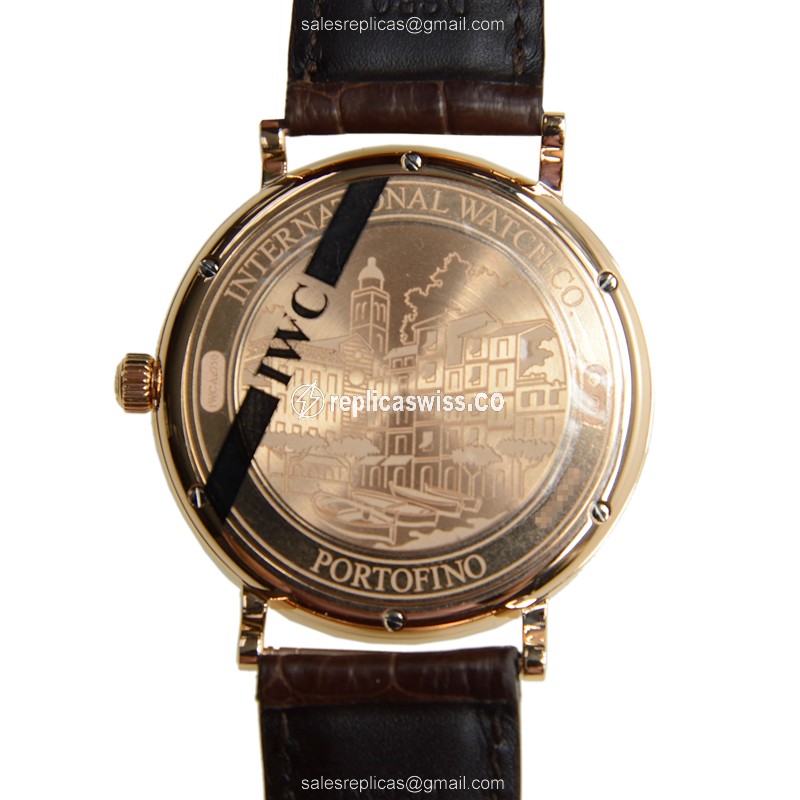 IWC Portofino Replica - Automatic 18kt Rose Gold - Dark Grey Dial - Brown Alligator Strap - View 3