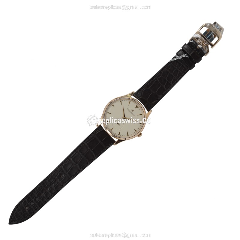 Jaeger-Lecoultre Q1352420 Replica - Ultra Thin - Automatic - 18kt Rose Gold - Beige Dial - Black Alligator Strap - View 2