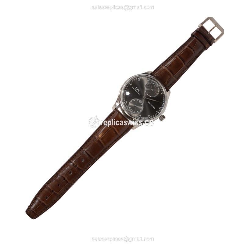 IWC Portuguese Replica - Manual - 18kt Gold - Dark Grey - Brown Alligator Buckle - View 2