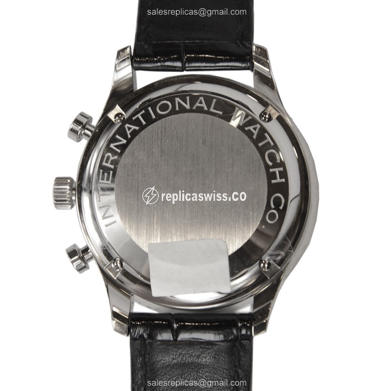 IWC Portuguese Replica - Manual Wind - 18kt White Gold - Black Dial - Alligator Black Strap - View 3