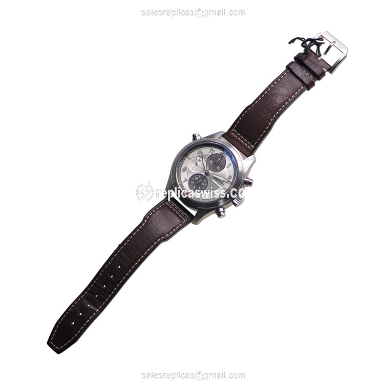 IWC PILOTS Replica - Automatic - Stainless Steel - Silver Dial - Brown Cowhide - Buckle Clasp - View 2