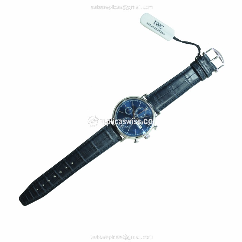 Rolex IWC Portofino Replica - Automatic - Blue Steel - Sapphire Crystal - Blue Alligator - View 2
