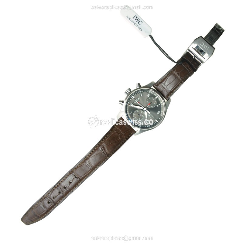 IWC PILOTS Replica - Automatic - Stainless Steel - Dark Grey Dial - Brown Alligator Strap - View 2