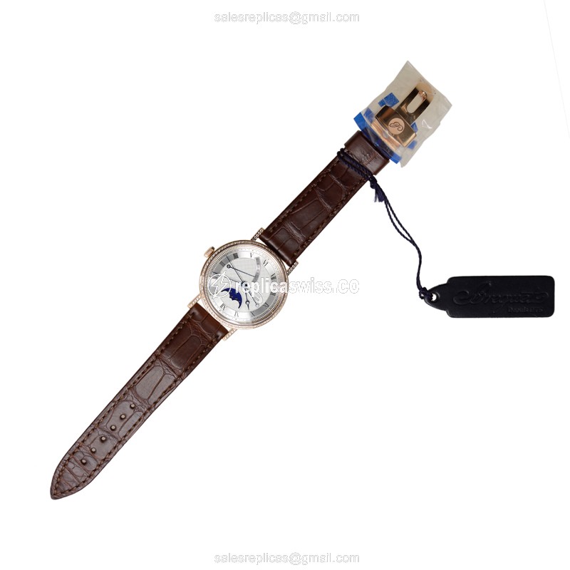 Breguet Classic 8788BR/12/986/DD00 - Auto - Rose Gold - Diamonds - White Dial - Alligator Brown - View 2