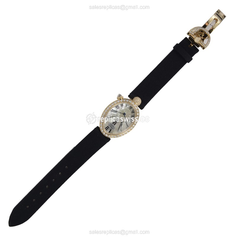 Breguet REINE DE NAPLES Replica - Automatic - 18kt Gold - Diamond - White Dial - Black Satin Strap - View 2