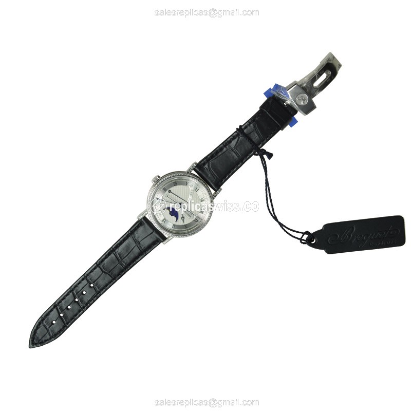 Breguet 8788BB/12/986/DD00 Replica - Automatic - 18kt White Gold - Diamond - Silver Dial - Black Alligator Strap - View 2