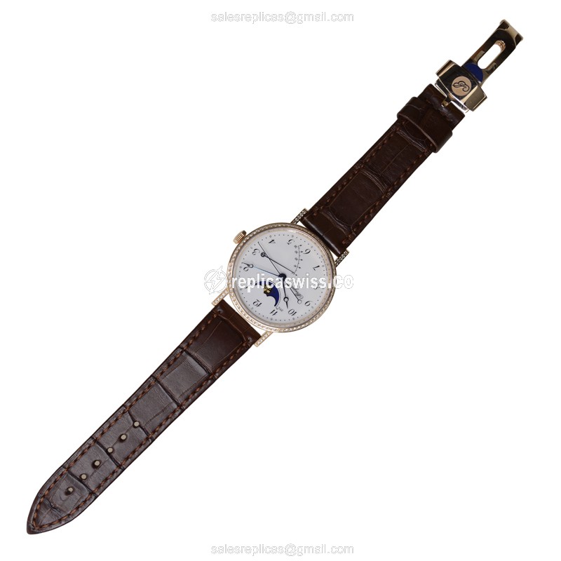 Breguet 8788BR/29/986/DD00 Replica - Automatic - 18kt Rose Gold Case - Diamond Dial - Brown Alligator Strap - View 2