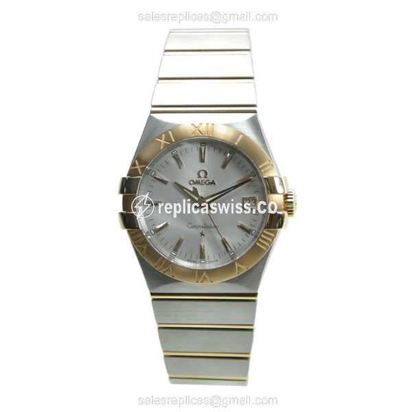 Omega Constellation Replica - Quartz - 18kt Rose Gold Case & Steel - Silver Dial - Gold Steel Strap - View 2