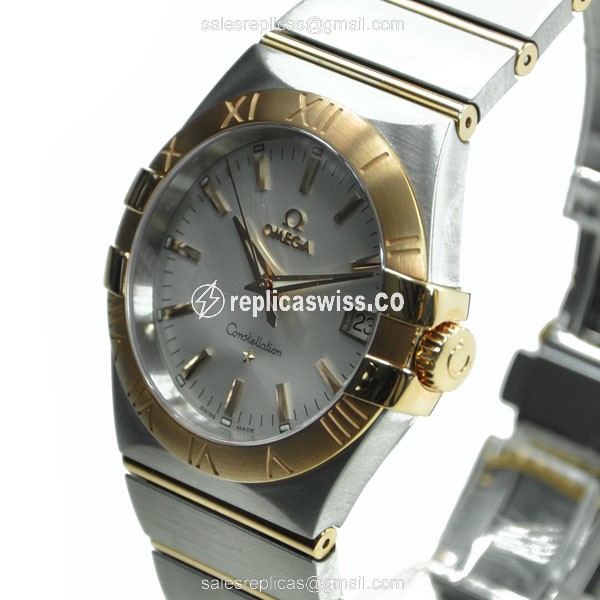 Omega Constellation Replica - Quartz - 18kt Rose Gold Case & Steel - Silver Dial - Gold Steel Strap - View 3